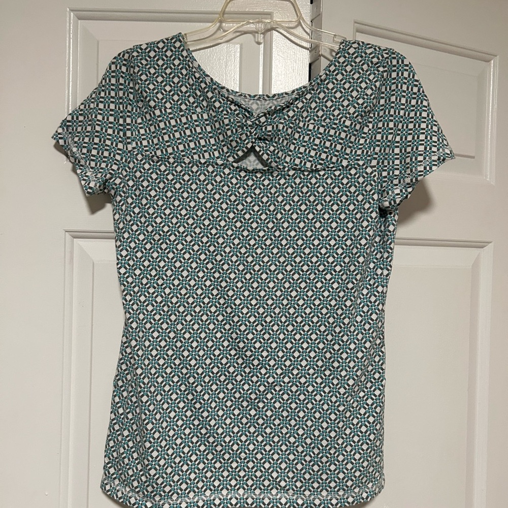 Chic Teal Patterned Women's Blouse